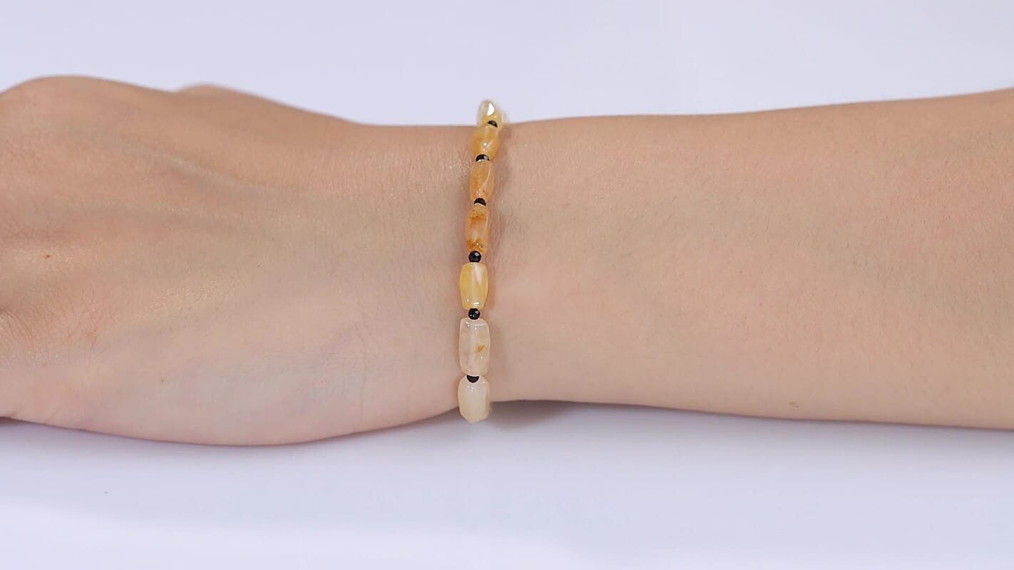 EverTrue Yellow Aventurine, Thai Black Spinel Bracelet in Stainless Steel (7.25 In) 28.00 ctw