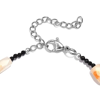 EverTrue Yellow Aventurine and Thai Black Spinel 28.00 ctw Bracelet in Stainless Steel (7.25 In)