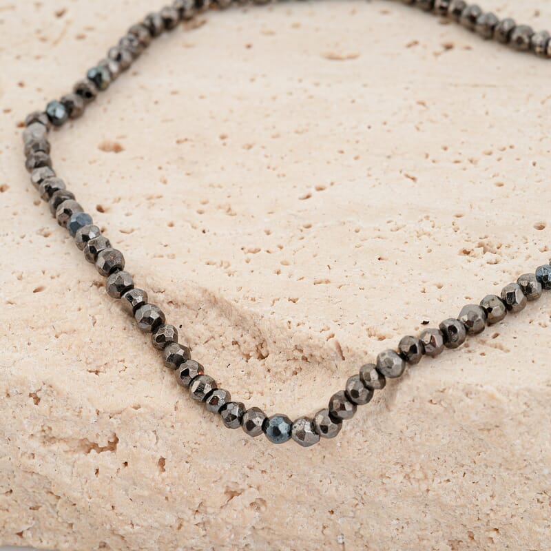 GCS Black Pyrite Round Beaded Strand (13.5 Inches) 50.15 ctw