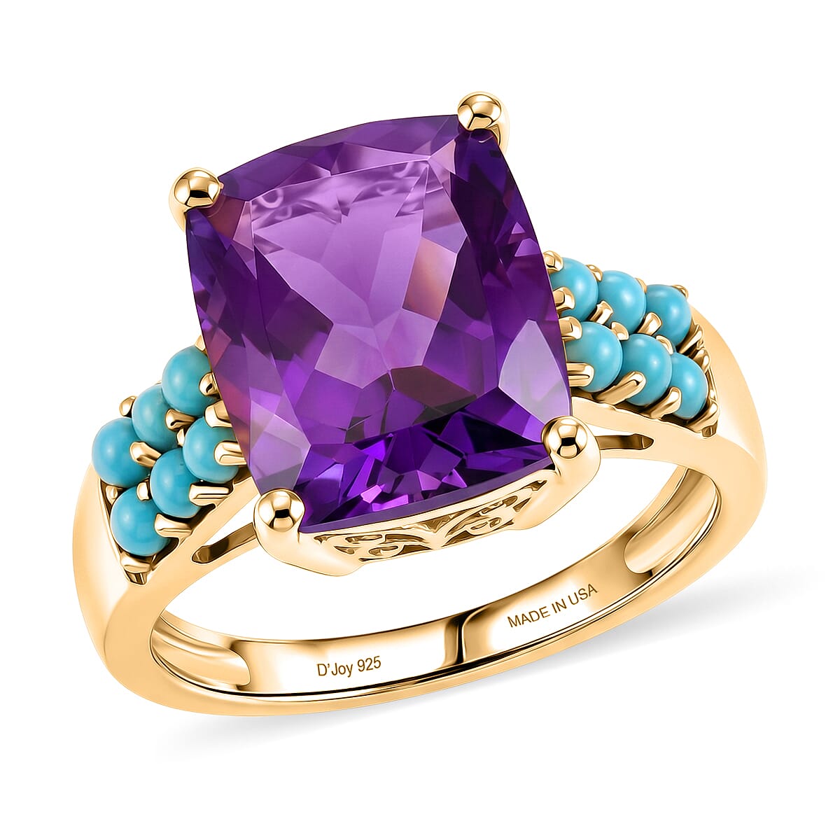 D'Joy Premium Moroccan Amethyst, Sleeping Beauty Turquoise Ring in 18K Vermeil YG Over Sterling Silver (Size 10.0) 5.75 ctw