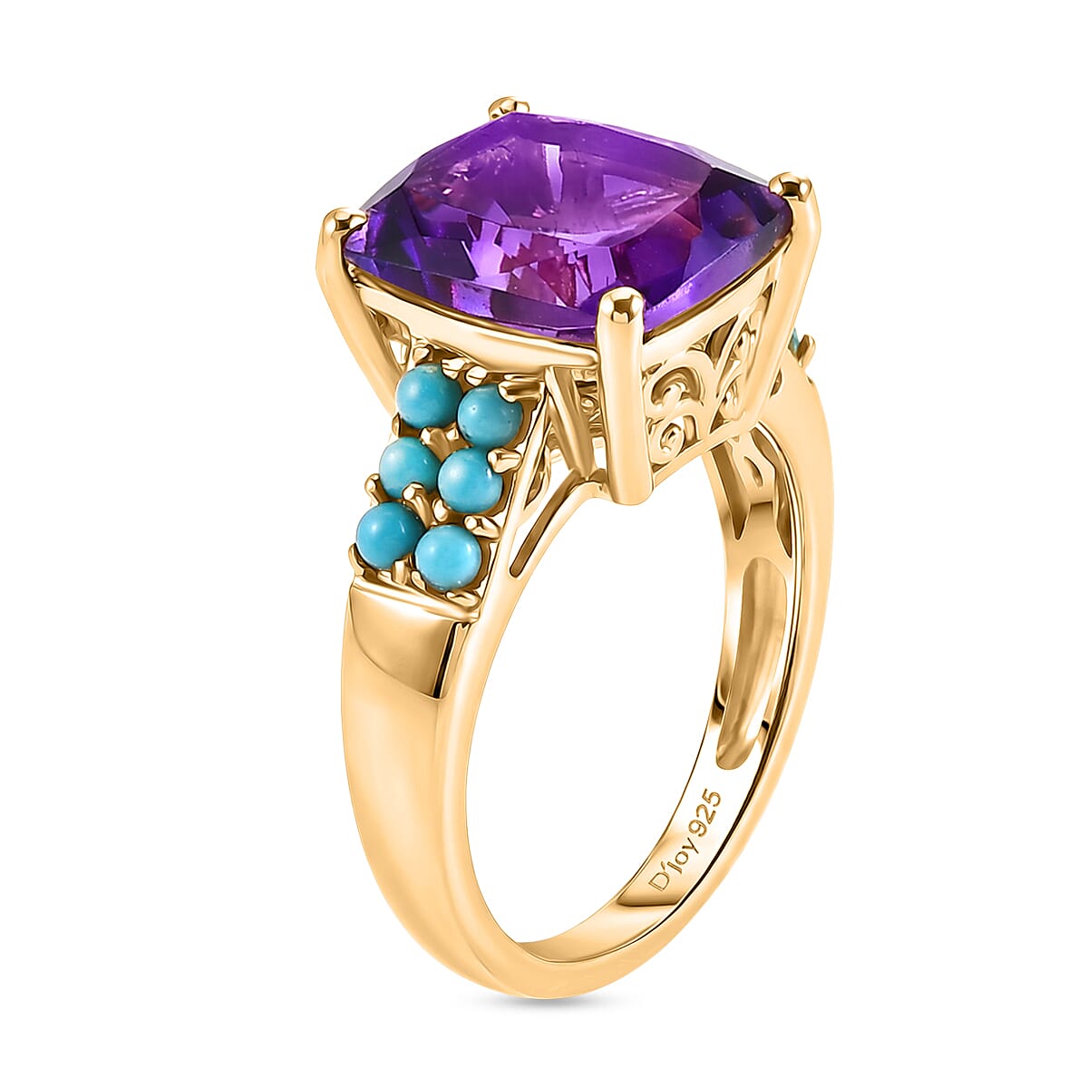 D'Joy Premium Moroccan Amethyst and Sleeping Beauty Turquoise 5.75 ctw Palace Gem Ring in 18K Vermeil Yellow Gold Over Sterling Silver (Size 10.0)