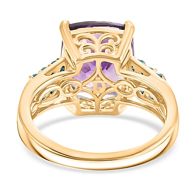 D'Joy Premium Moroccan Amethyst and Sleeping Beauty Turquoise 5.75 ctw Palace Gem Ring in 18K Vermeil Yellow Gold Over Sterling Silver (Size 10.0)