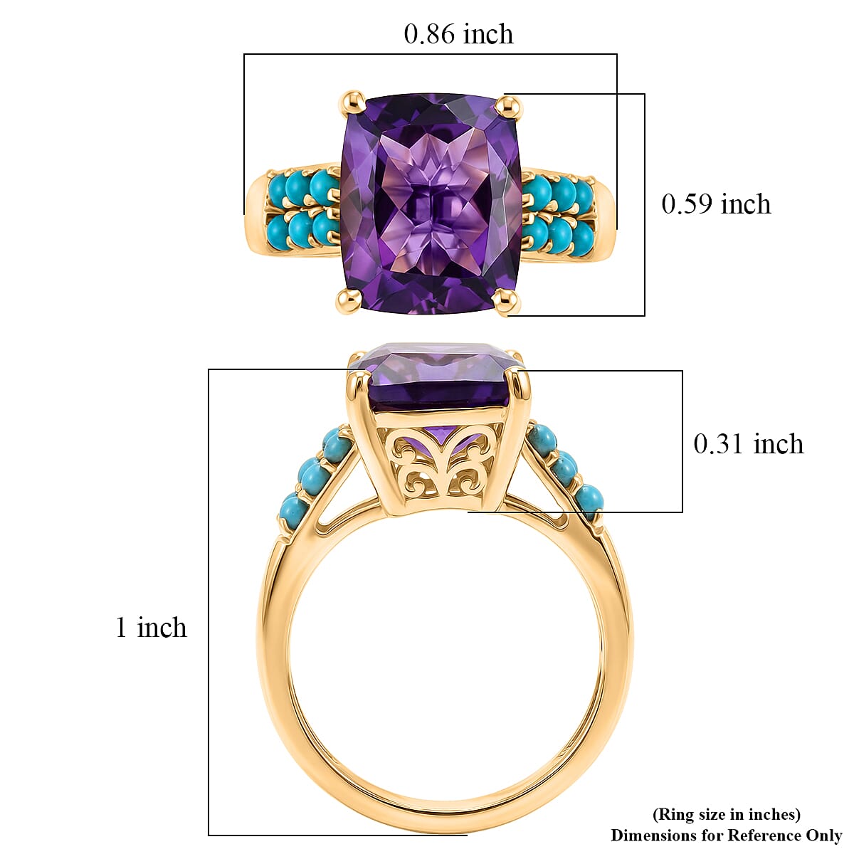 D'Joy Premium Moroccan Amethyst and Sleeping Beauty Turquoise 5.75 ctw Palace Gem Ring in 18K Vermeil Yellow Gold Over Sterling Silver (Size 10.0)