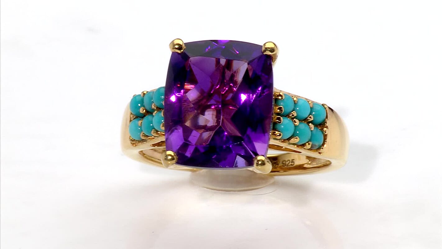 D'Joy Premium Moroccan Amethyst, Sleeping Beauty Turquoise Ring in 18K Vermeil YG Over Sterling Silver (Size 10.0) 5.75 ctw
