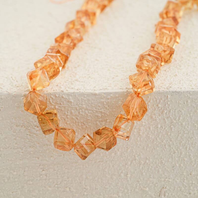 GCS Brazilian Citrine Cubes Beaded Strand (13.5 Inches) 128.10 ctw