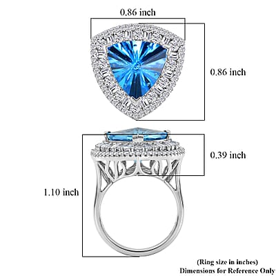 D'Joy Starburst Cut Premium Swiss Blue Topaz and Moissanite 8.65 ctw Ring in Rhodium Over Sterling Silver (Size 6.0)