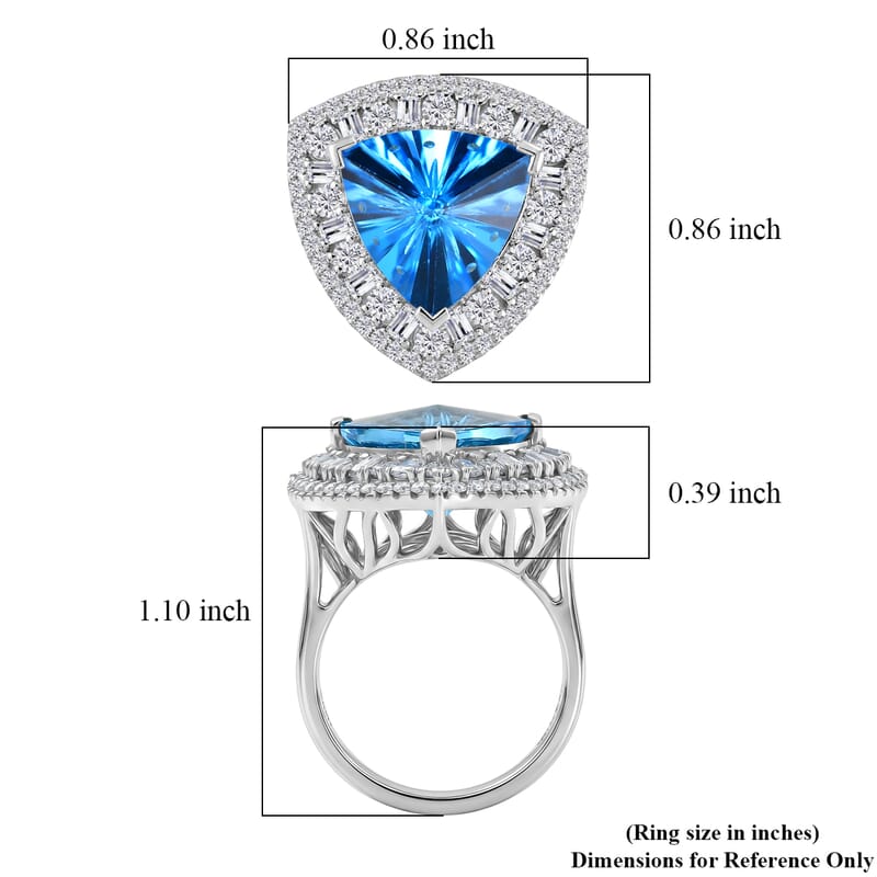 D'Joy Starburst Cut Premium Swiss Blue Topaz and Moissanite 8.65 ctw Ring in Rhodium Over Sterling Silver (Size 7.0)
