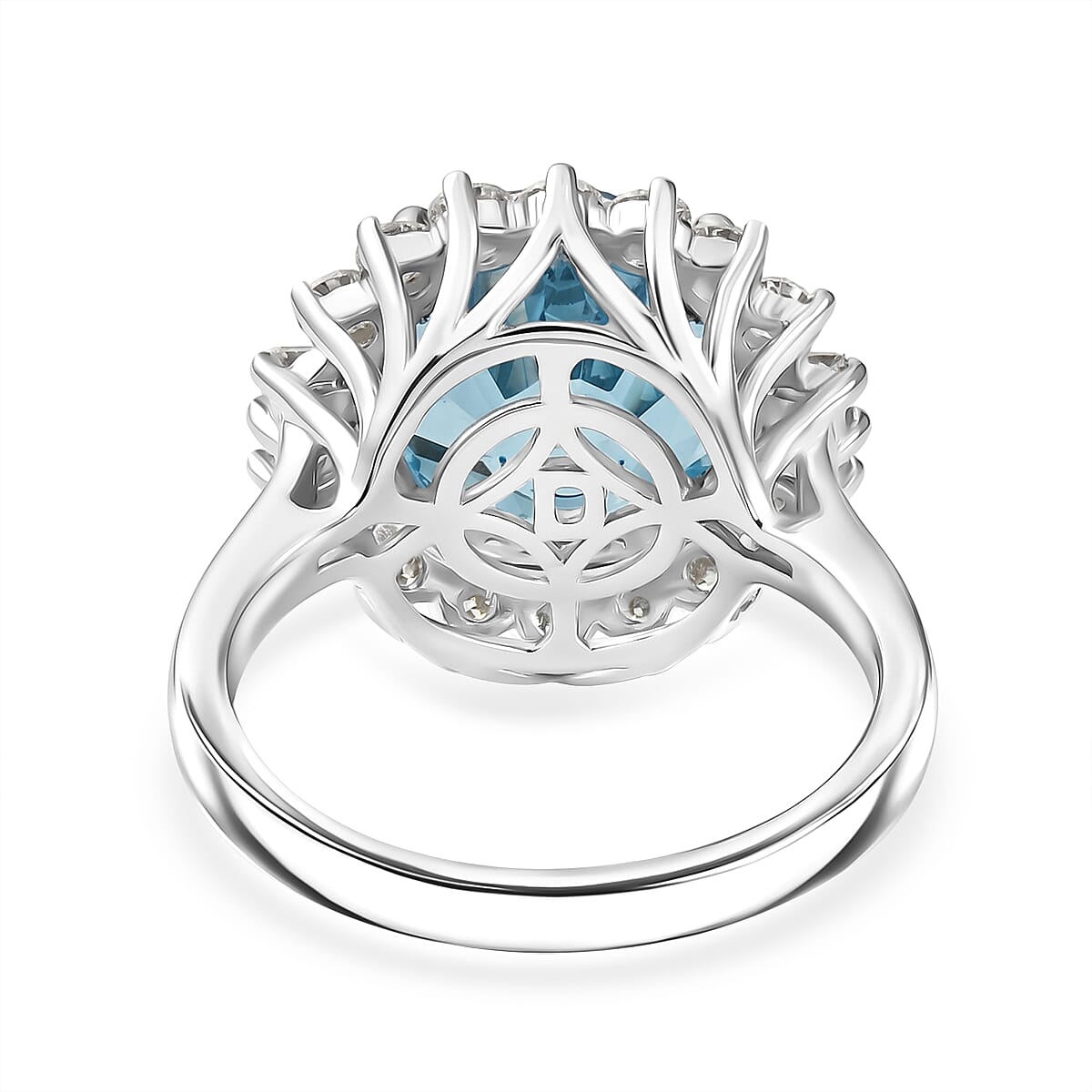 Certified & Appraised D'Joy Crazy Fire Cut Premium Swiss Blue Topaz and Moissanite 6.60 ctw Ring in Rhodium Over Sterling Silver (Size  10) 6