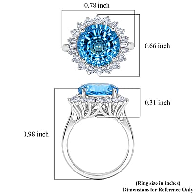 Certified & Appraised D'Joy Crazy Fire Cut Premium Swiss Blue Topaz and Moissanite 6.60 ctw Ring in Rhodium Over Sterling Silver (Size  6.0)