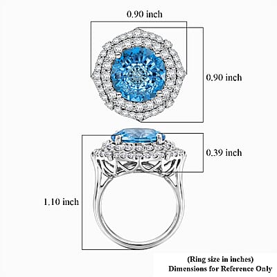 Certified & Appraised D'Joy Pinwheel Cut Premium Swiss Blue Topaz and Moissanite 8.15 ctw Ring in Rhodium Over Sterling Silver (Size  6.0)