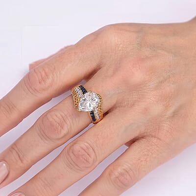 D'Joy Moissanite and Multi Gemstone 3.70 ctw Ring in 18K Vermeil Yellow Gold Over Sterling Silver (Size 6.0)