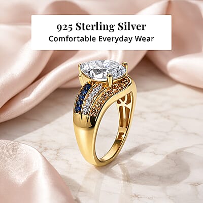 D'Joy Moissanite and Multi Gemstone 3.70 ctw Ring in 18K Vermeil Yellow Gold Over Sterling Silver (Size 6.0)