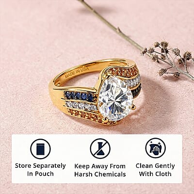 D'Joy Moissanite and Multi Gemstone 3.70 ctw Ring in 18K Vermeil Yellow Gold Over Sterling Silver (Size 6.0)