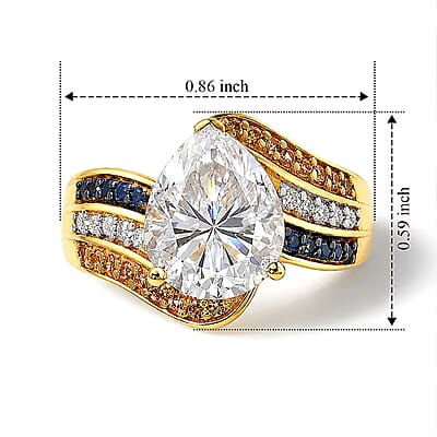 D'Joy Moissanite and Multi Gemstone 3.70 ctw Ring in 18K Vermeil Yellow Gold Over Sterling Silver (Size 6.0)