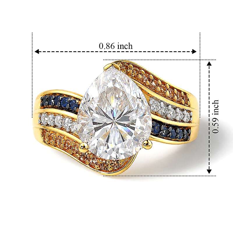 D'Joy Moissanite and Multi Gemstone 3.70 ctw Ring in 18K Vermeil Yellow Gold Over Sterling Silver (Size 6.0)