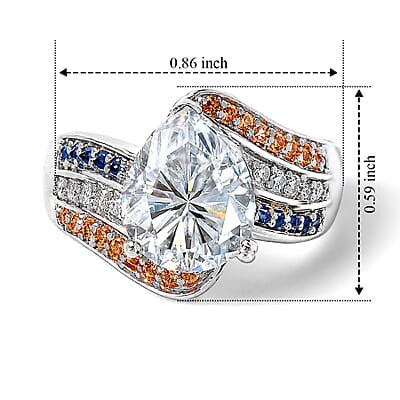 D'Joy Moissanite and Multi Gemstone 3.70 ctw Ring in Rhodium Over Sterling Silver (Size 6.0)