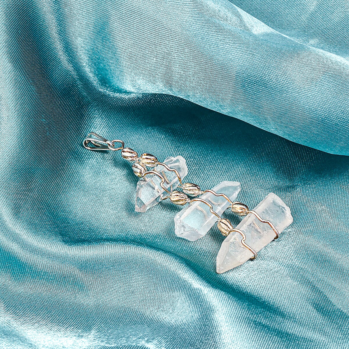 Clear Quartz 100.40 ctw Pendant Without Chain in Silvertone image number 1