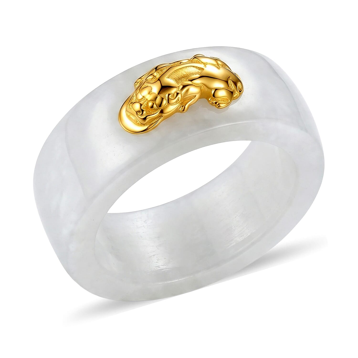 Pixiu Natural Jade 45.00 ctw Band Ring in 24K Yellow Gold (Size 5.0)