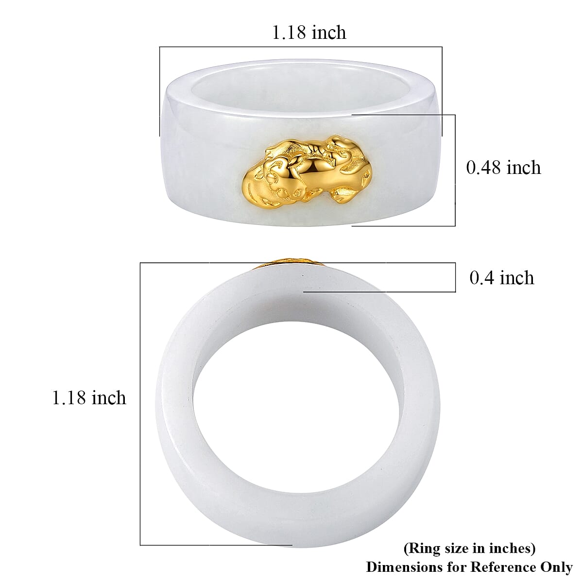 Pixiu Natural Jade 45.00 ctw Band Ring in 24K Yellow Gold (Size 5.0)