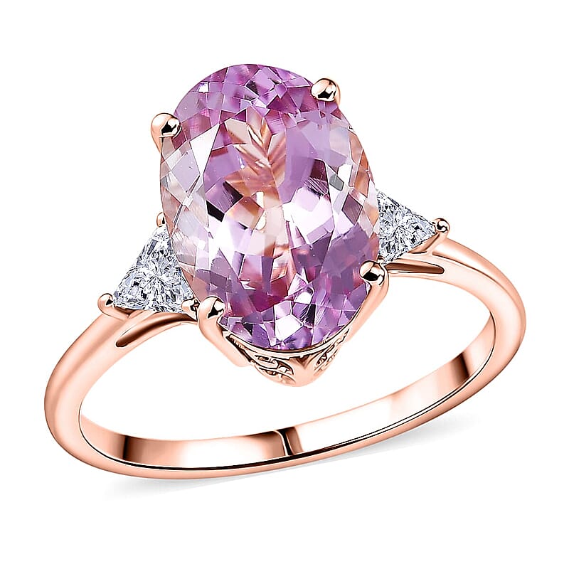 10K Rose Gold Premium Martha Rocha Kunzite, Luxuriant Lab Grown Diamond (E-F, VS) (0.25 cts) Ring (Size 5.0) 5.50 ctw
