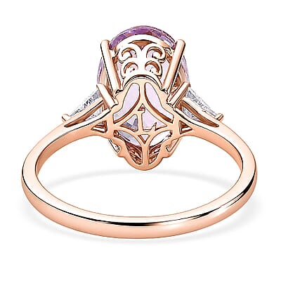 10K Rose Gold Premium Martha Rocha Kunzite, Luxuriant Lab Grown Diamond (E-F, VS) (0.25 cts) Ring (Size 5.0) 5.50 ctw