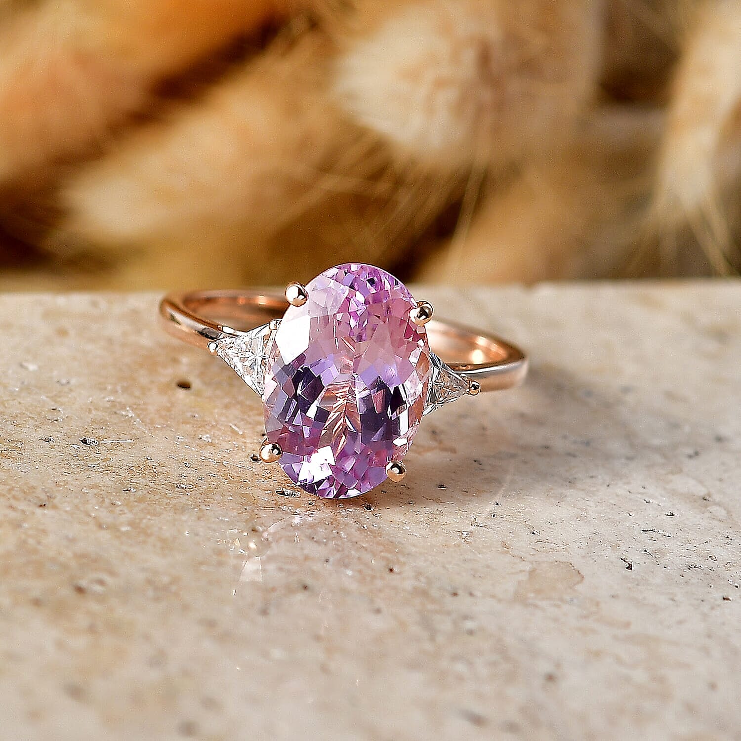 Premium Martha Rocha Kunzite and Luxuriant Lab Grown Diamond E-F VS 5.50 ctw Blush Spark Ring in 10K Rose Gold (Size  6.0)