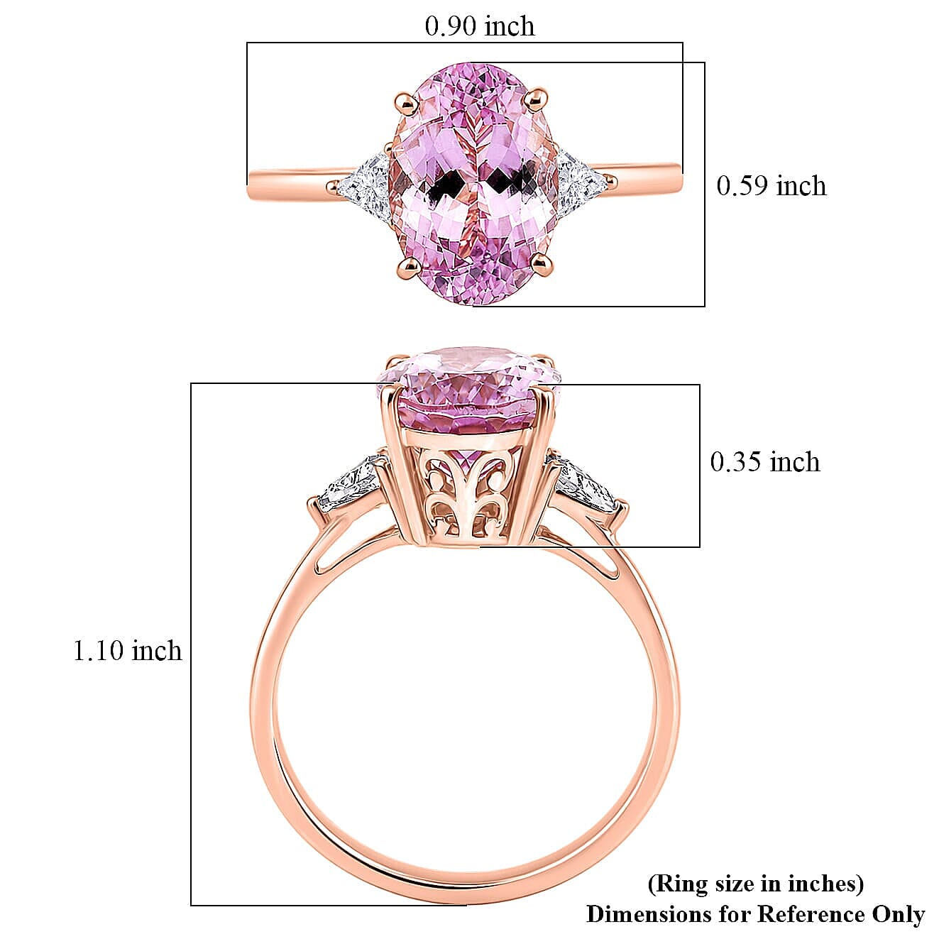 Premium Martha Rocha Kunzite and Luxuriant Lab Grown Diamond E-F VS 5.50 ctw Blush Spark Ring in 10K Rose Gold (Size  6.0)