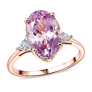 10K Rose Gold Premium Martha Rocha Kunzite, Luxuriant Lab Grown Diamond (E-F, VS) (0.40 cts) Ring (Size 10.0) 5.65 ctw
