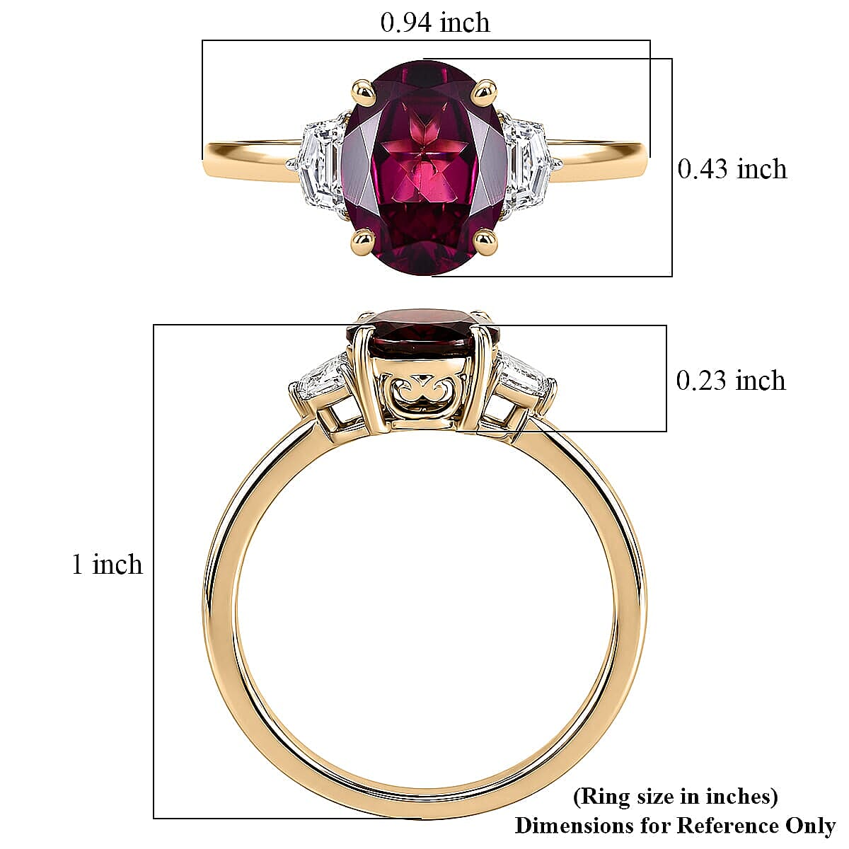 AAA Radiant Ember Garnet and Luxuriant Lab Grown Diamond E-F VS 3.25 ctw Berry Glow Ring in 10K Yellow Gold (Size  8.5) image number 5