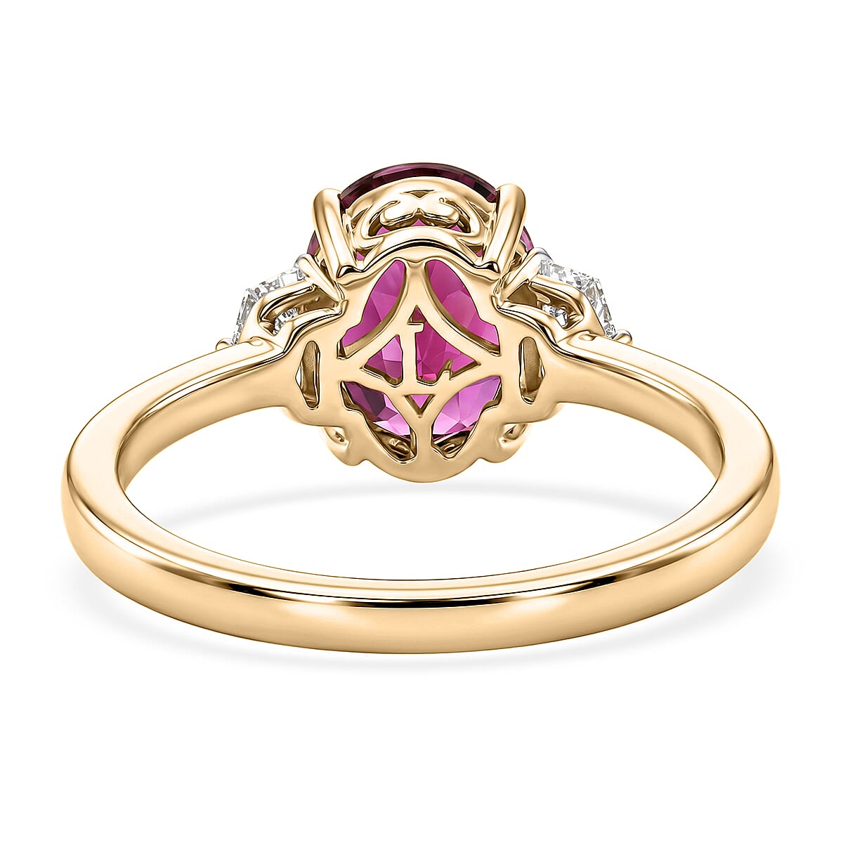 AAA Radiant Ember Garnet and Luxuriant Lab Grown Diamond E-F VS 3.25 ctw Berry Glow Ring in 10K Yellow Gold (Size  9.0) image number 4