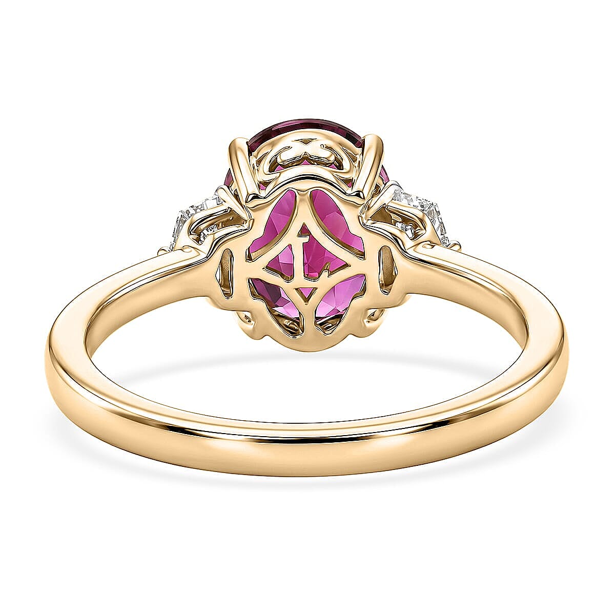 AAA Radiant Ember Garnet and Luxuriant Lab Grown Diamond E-F VS 3.25 ctw Berry Glow Ring in 10K Yellow Gold (Size  9.5) image number 4