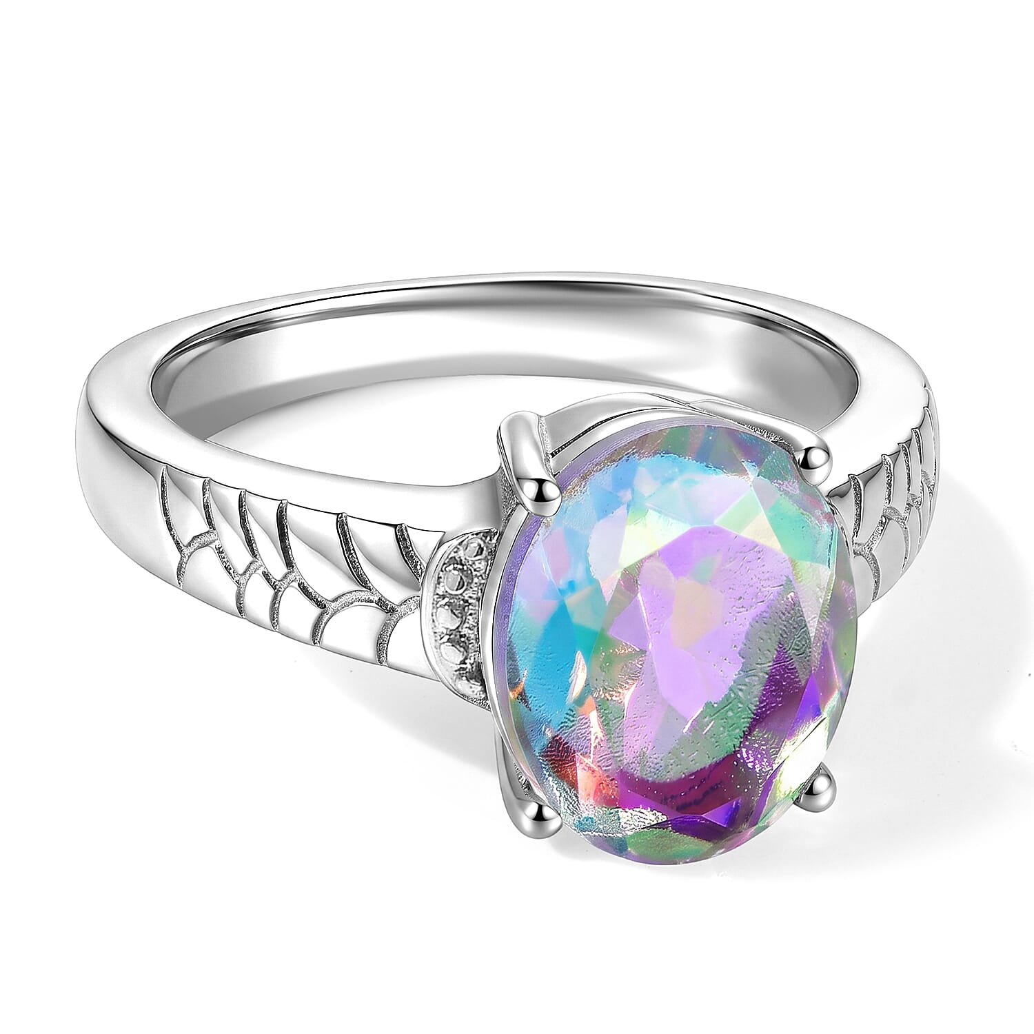 EverTrue Mercury Glow Mystic Quartz Solitaire Ring in Stainless Steel (Size 10.0) 3.70 ctw