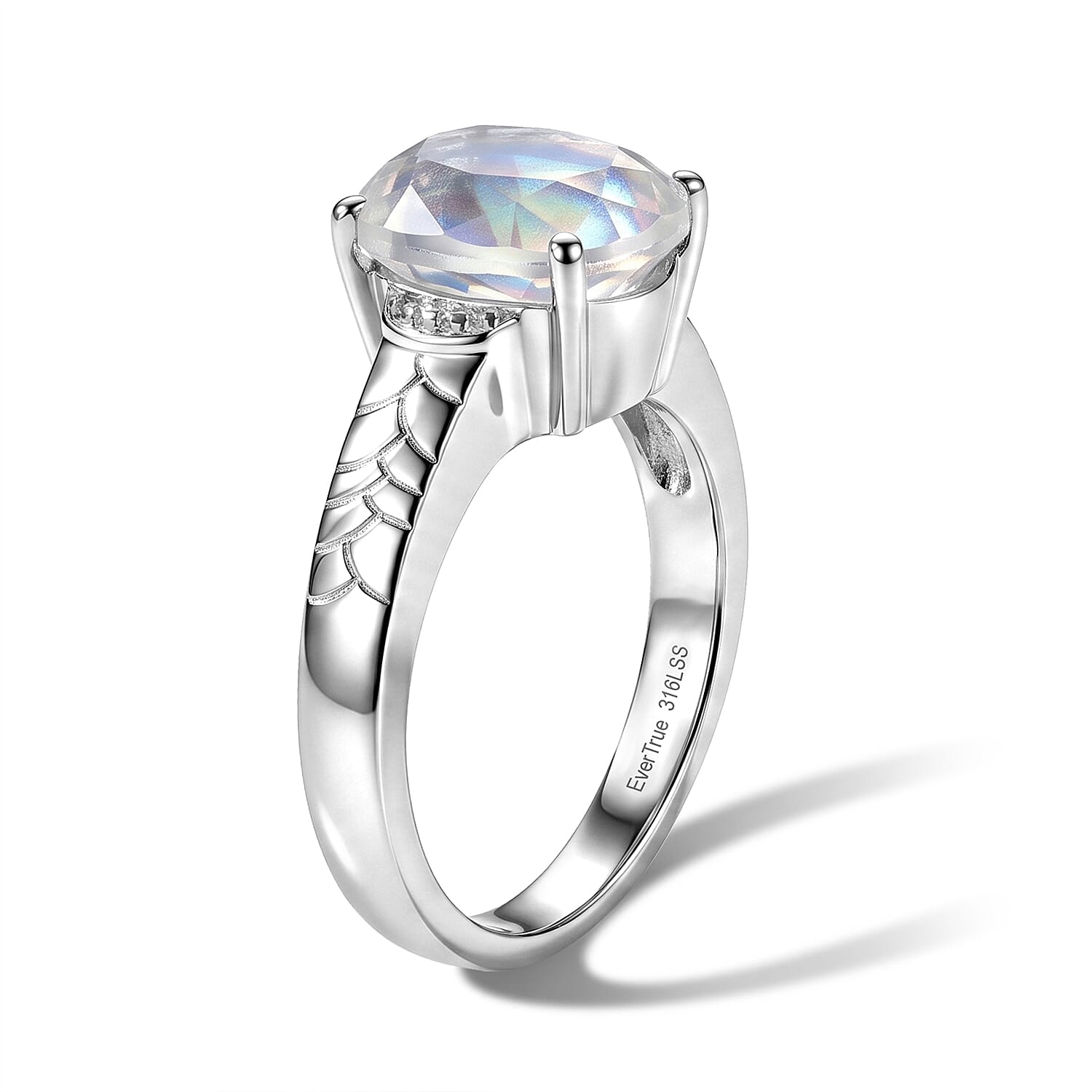 EverTrue Mercury Glow Mystic Quartz 3.70 ctw Solitaire Ring in Stainless Steel (Size 10.0)