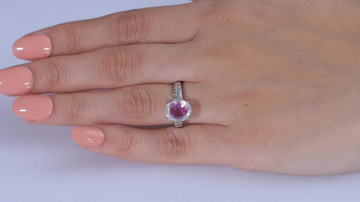 EverTrue Mercury Glow Mystic Quartz Solitaire Ring in Stainless Steel (Size 10.0) 3.70 ctw