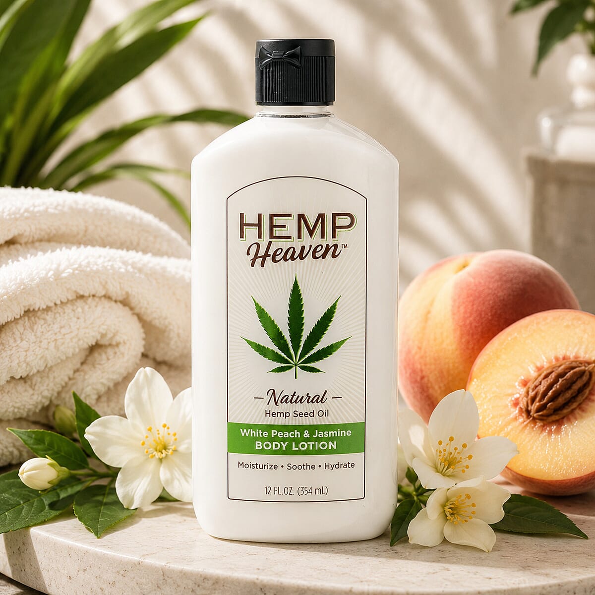Hemp Heaven Natural Hemp Seed Oil Body Lotion (12oz) White Peach & Jasmine image number 1