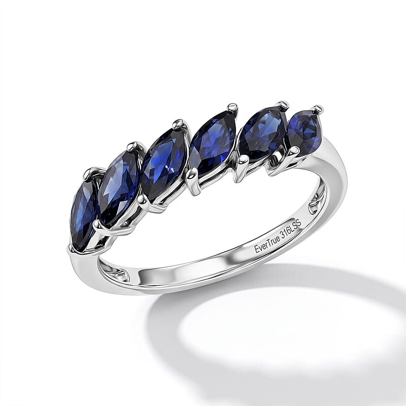 EverTrue Lab Created Blue Sapphire 1.70 ctw Ring in Stainless Steel (Size 8.0)
