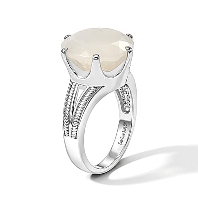 EverTrue White Moonstone 10.40 ctw Solitaire Ring in Stainless Steel (Size 6.0)