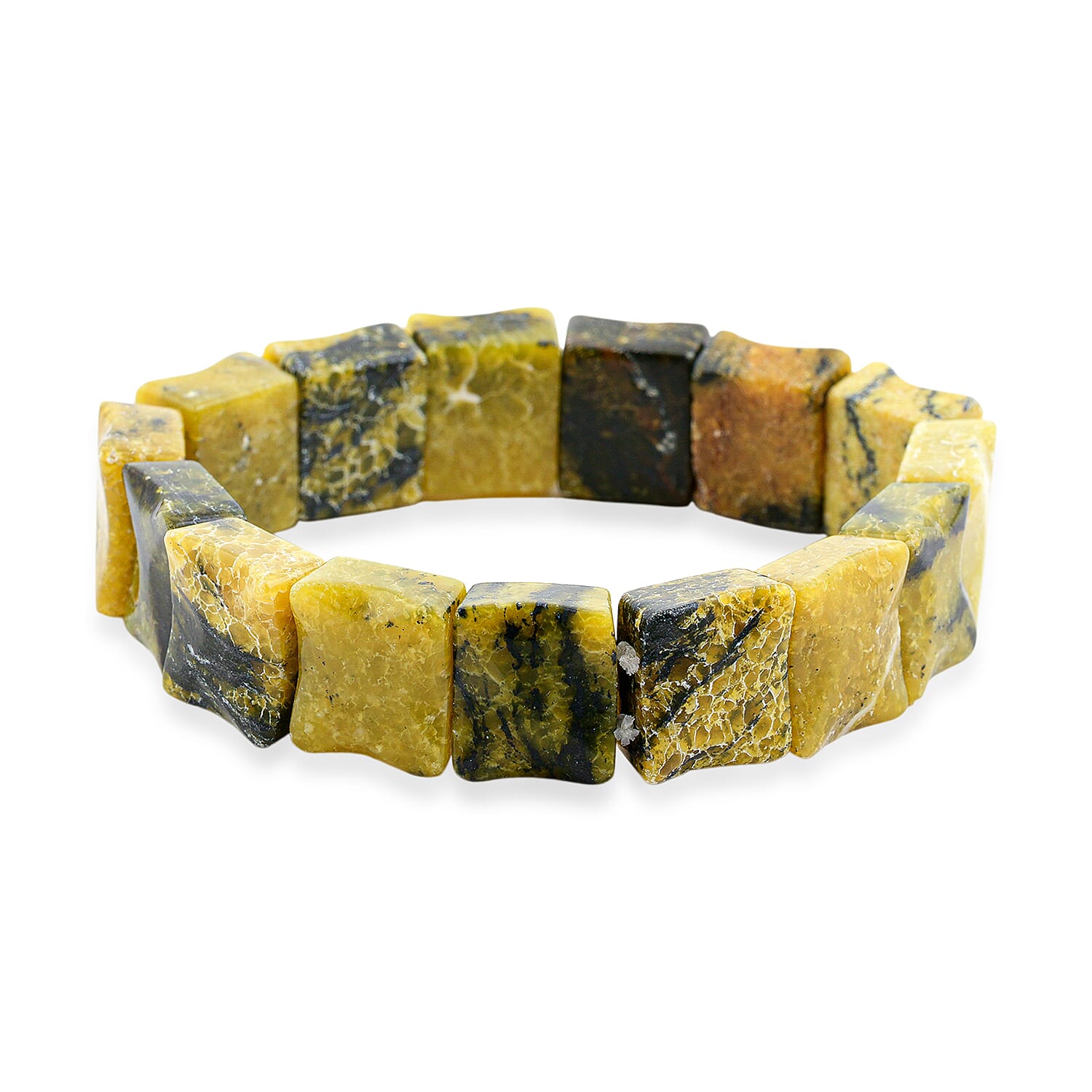 Wacy Rectangle Yellow Turtle Jasper 200.00 ctw Beaded Bracelet (7.00 In)