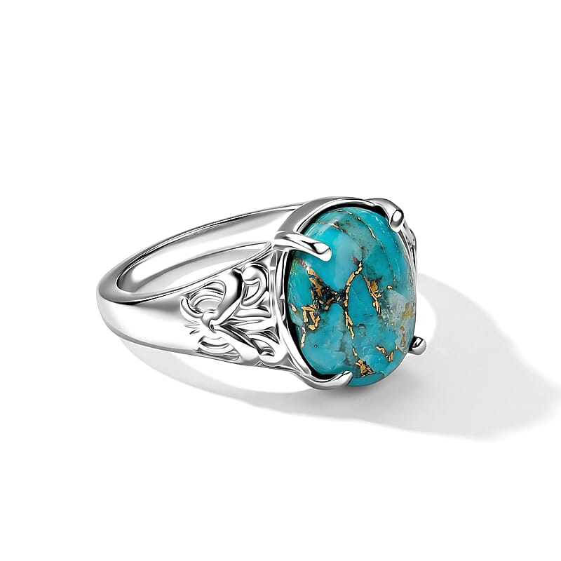 EverTrue Mojave Blue Turquoise 4.85 ctw Solitaire Ring in Stainless Steel (Size 10.0)