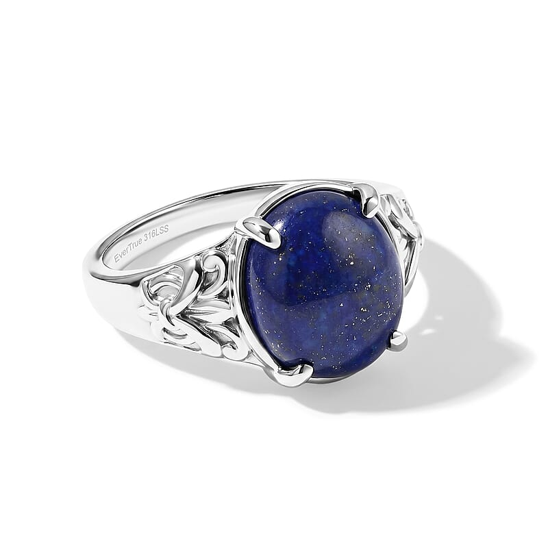 EverTrue Lapis Lazuli 5.40 ctw Solitaire Ring in Stainless Steel (Size 6.0)
