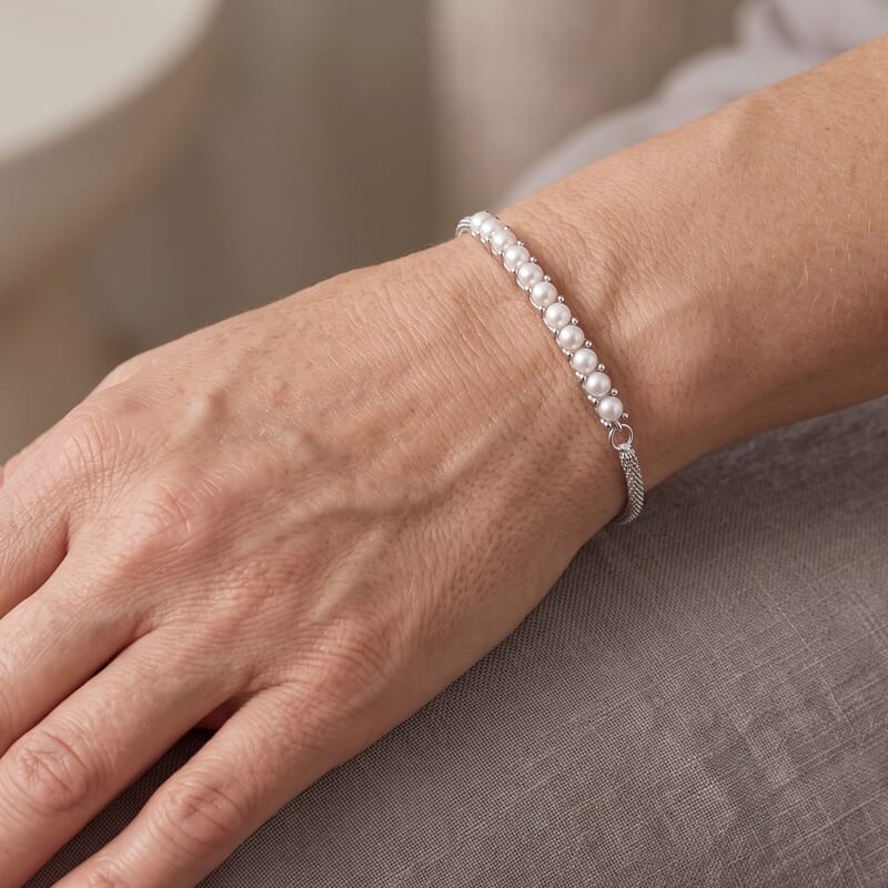 EverTrue Freshwater Pearl Bolo Bracelet in Stainless Steel