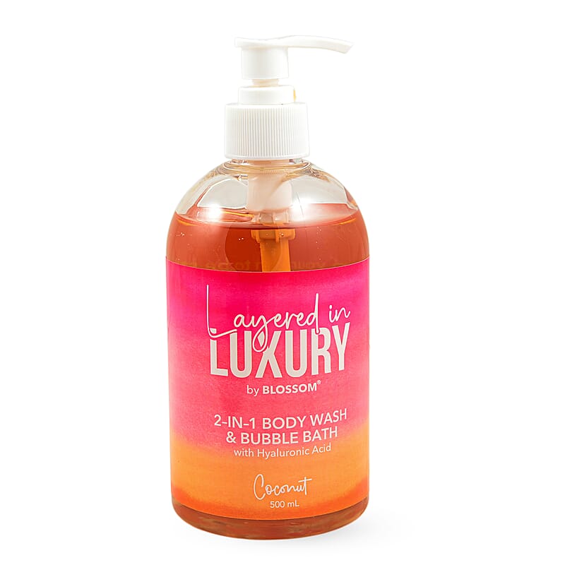 BLOSSOM Layered in LUXURY Coconut 16.9oz 2-in-1 Body Wash and Bubble Bath w/Hyaluronic Acid Pump C/P 12