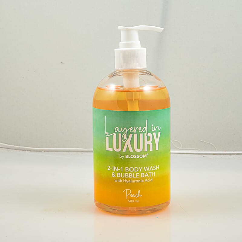 BLOSSOM Layered in LUXURY Peach 16.9oz 2-in-1 Body Wash and Bubble Bath w/Hyaluronic Acid Pump C/P 12