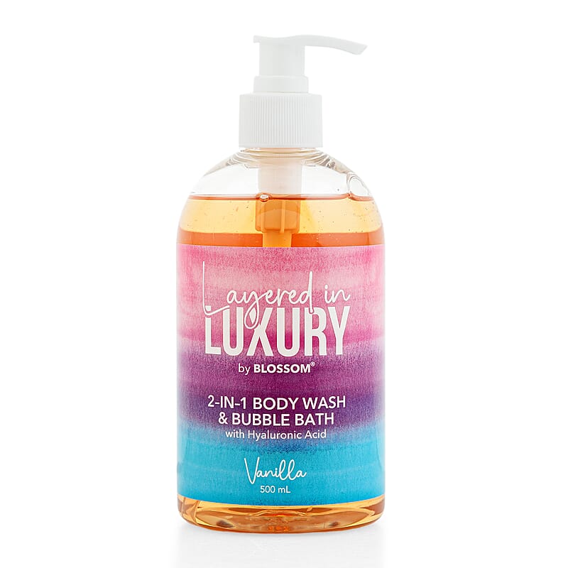 BLOSSOM Layered in LUXURY Vanilla 16.9oz 2-in-1 Body Wash and Bubble Bath w/Hyaluronic Acid Pump C/P 12