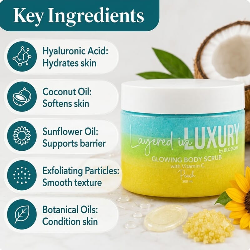BLOSSOM Layered in LUXURY Peach 10.14oz Glowing Body Scrub Balm w/Vitamin C C/P 24