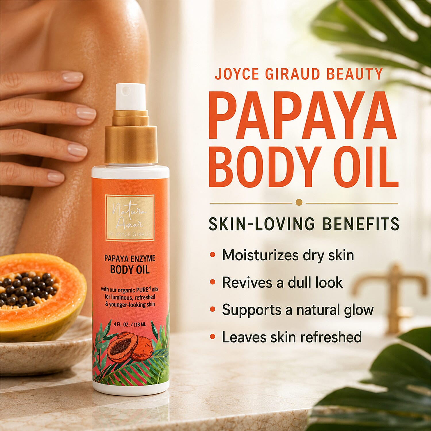 Joyce Giruad Natura Amor Papaya Enzyme Body Oil (4oz) Made in US