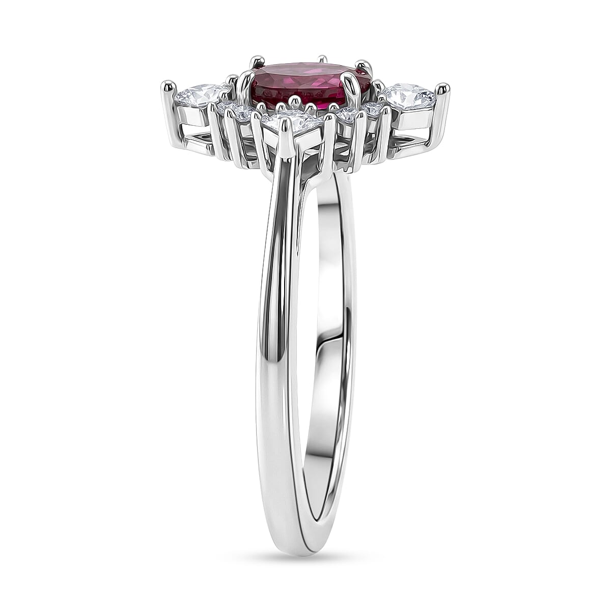 D'Joy Malawi Magenta Garnet and White Zircon 0.90 ctw Midnight Halo Ring in Rhodium Over Sterling Silver (Size 10.0)