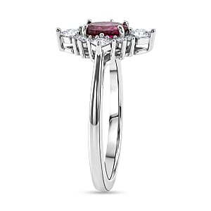 D'Joy Malawi Magenta Garnet and White Zircon 0.90 ctw Midnight Halo Ring in Rhodium Over Sterling Silver (Size 10.0)