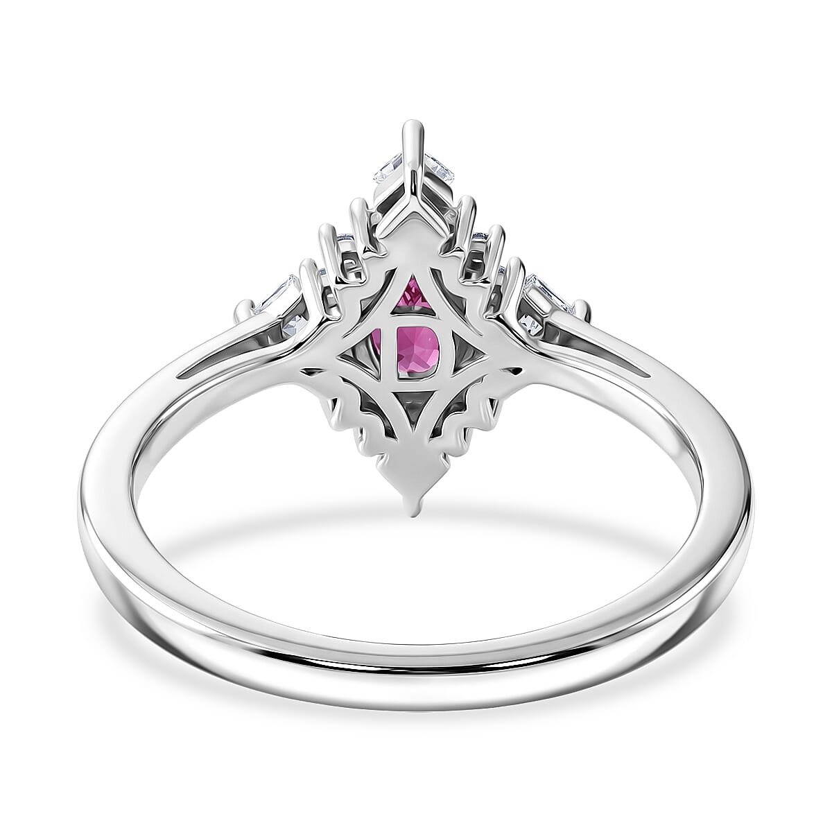 D'Joy Malawi Magenta Garnet and White Zircon 0.90 ctw Midnight Halo Ring in Rhodium Over Sterling Silver (Size 10.0)