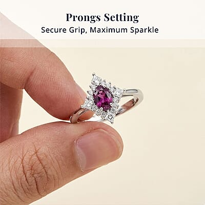 D'Joy Malawi Magenta Garnet and White Zircon 0.90 ctw Midnight Halo Ring in Rhodium Over Sterling Silver (Size 10.0)